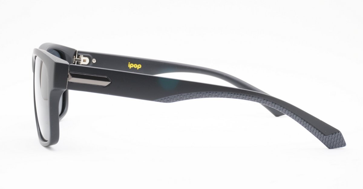 Men's polarised soft curve wrap sunglasses with textured embossed metal temple detailing