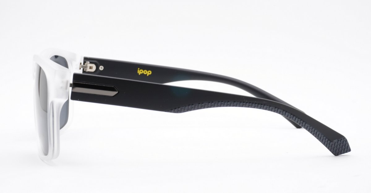 Men's polarised soft curve wrap sunglasses with textured embossed metal temple detailing