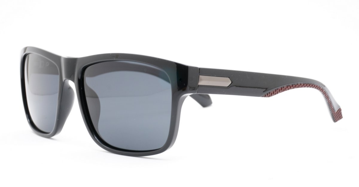 Men's polarised soft curve wrap sunglasses with textured embossed metal temple detailing