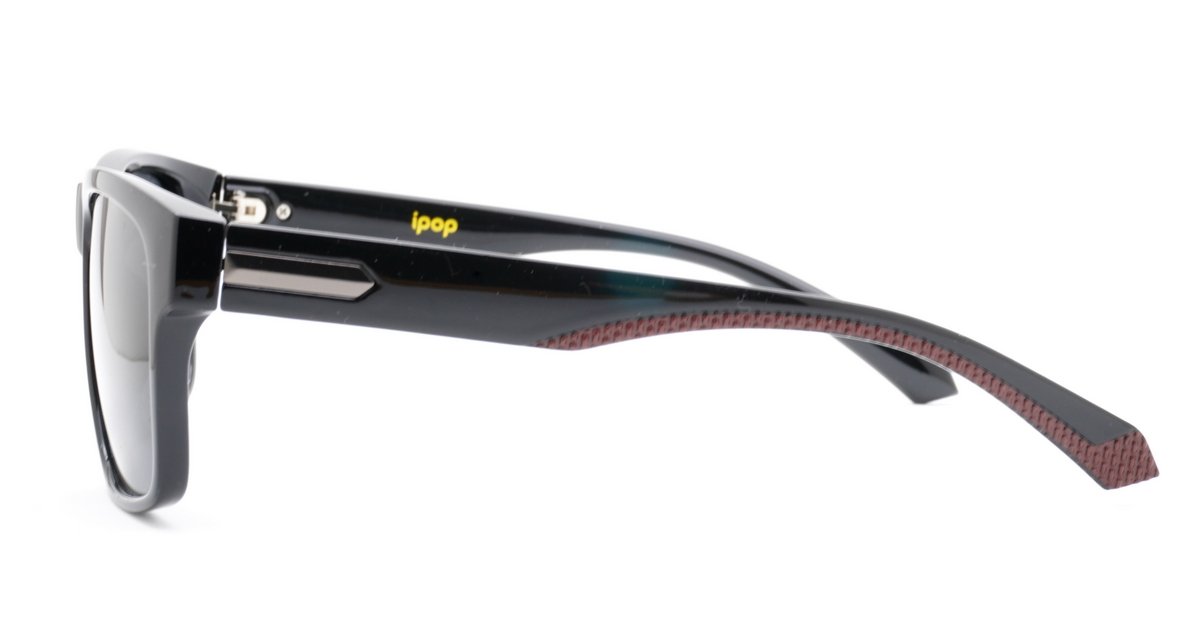 Men's polarised soft curve wrap sunglasses with textured embossed metal temple detailing