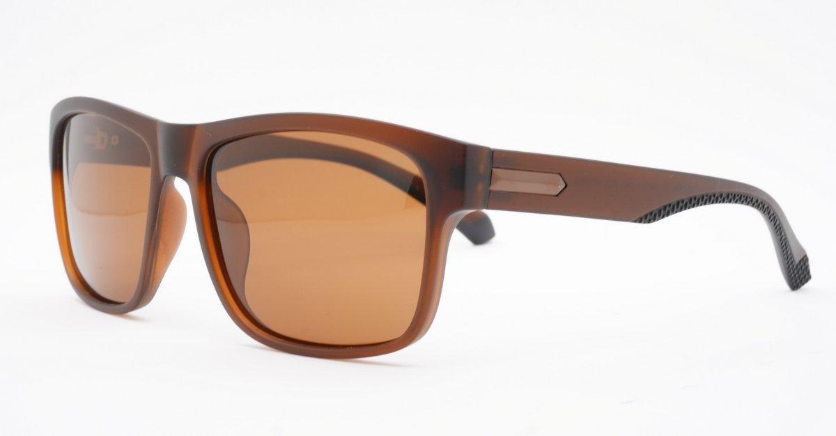 Men's polarised soft curve wrap sunglasses with textured embossed metal temple detailing