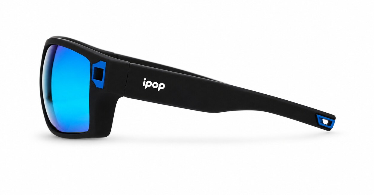 Men's polarised sunglasses with rectangular wrap frame and matte finish