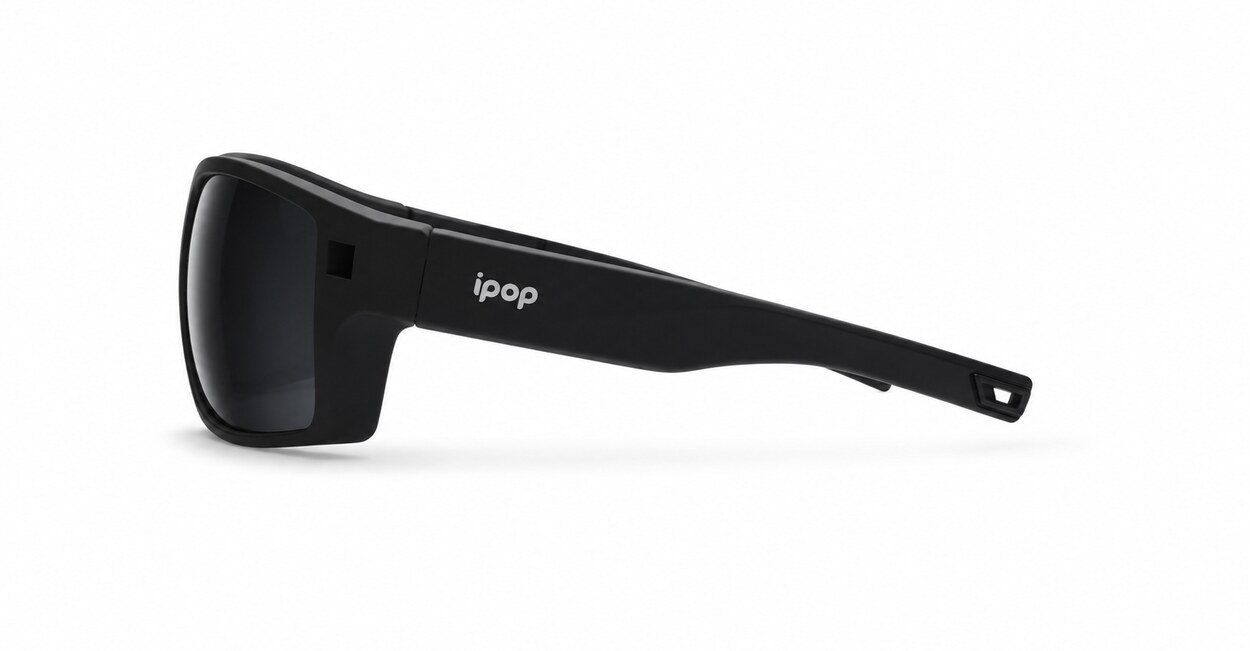 Men's polarised sunglasses with rectangular wrap frame and matte finish