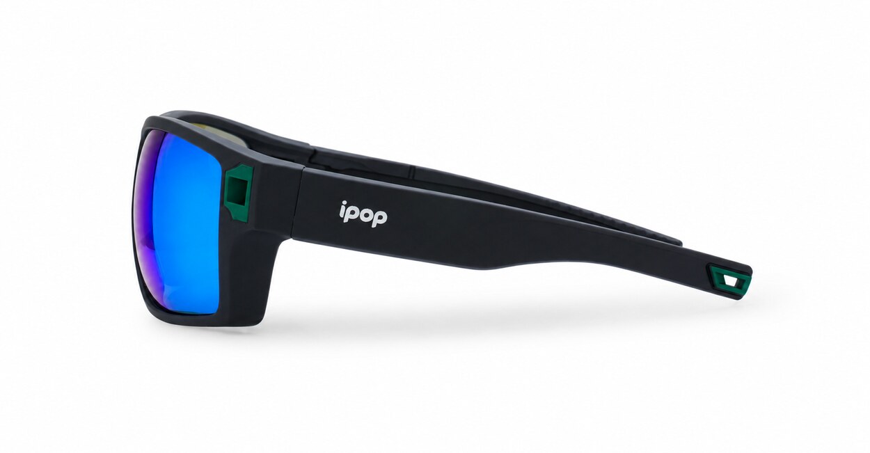 Men's polarised sunglasses with rectangular wrap frame and matte finish