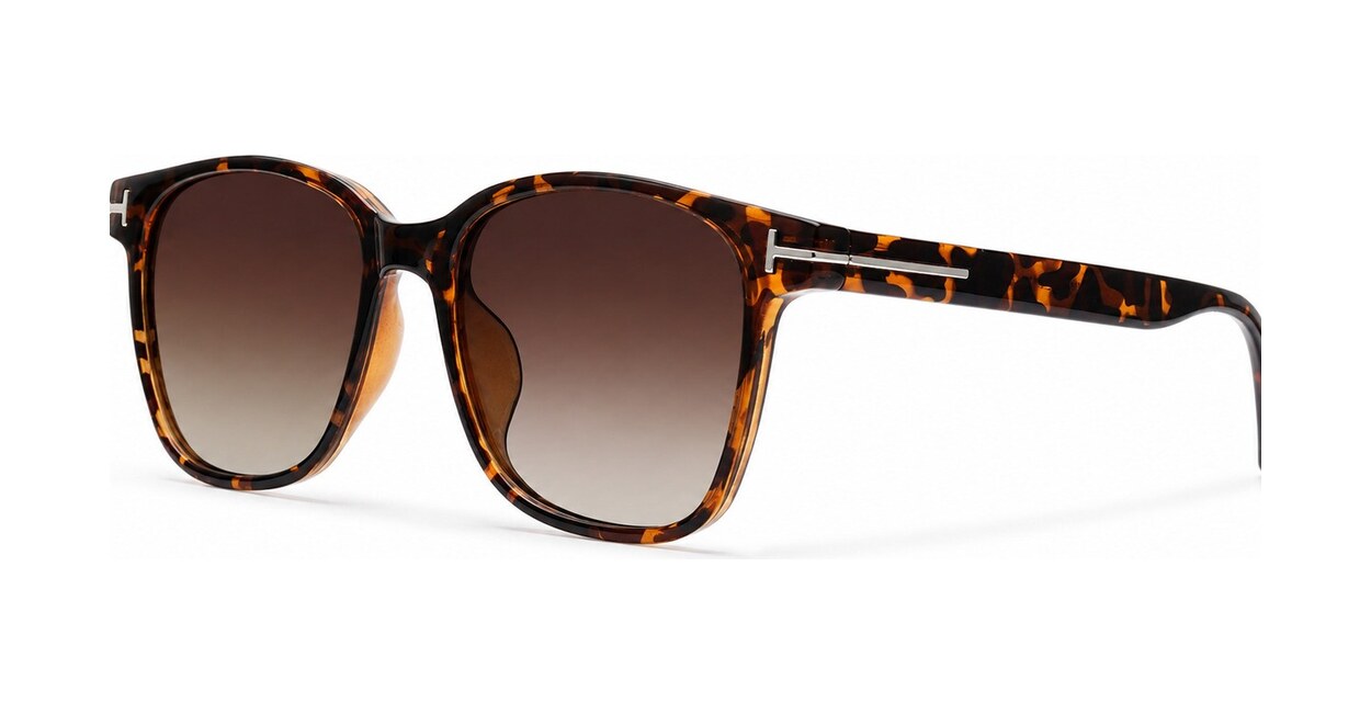 Women's polarised sunglasses with rounded square frame and silver temple inlays