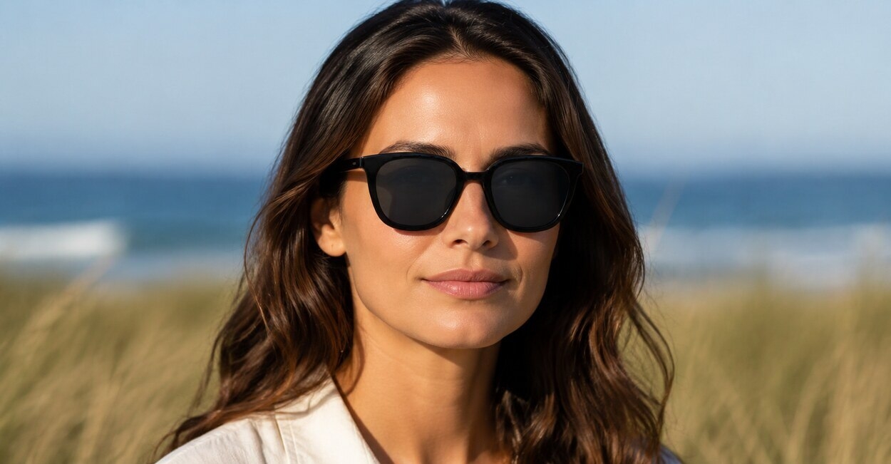Marlowe women's square polarised sunglasses with silver temple accents
