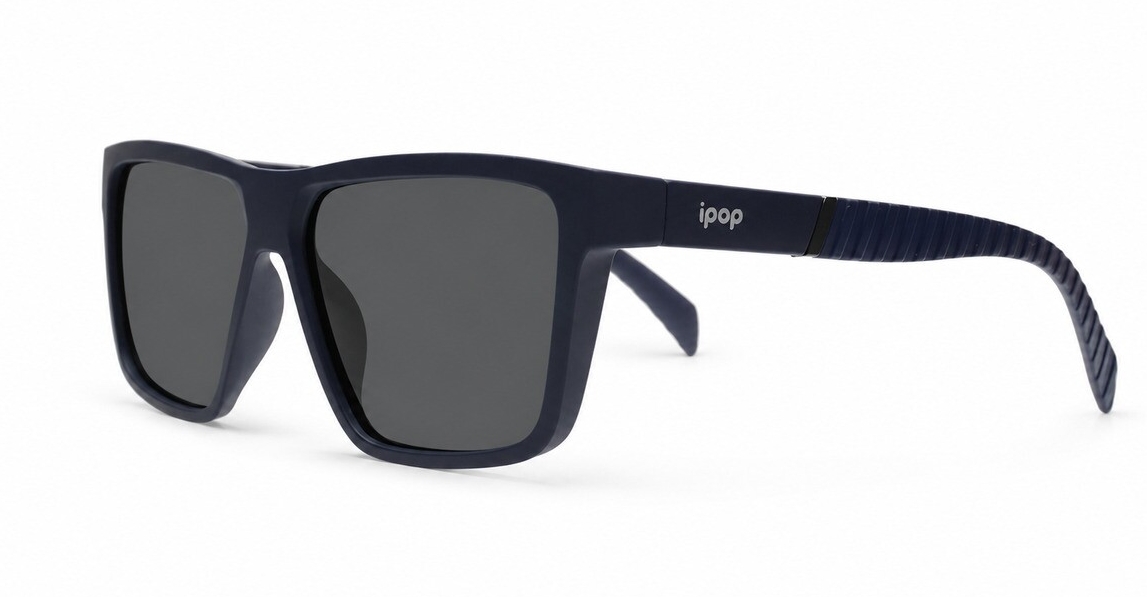 Men's polarised sunglasses with wrap-style frame and ribbed temple detail