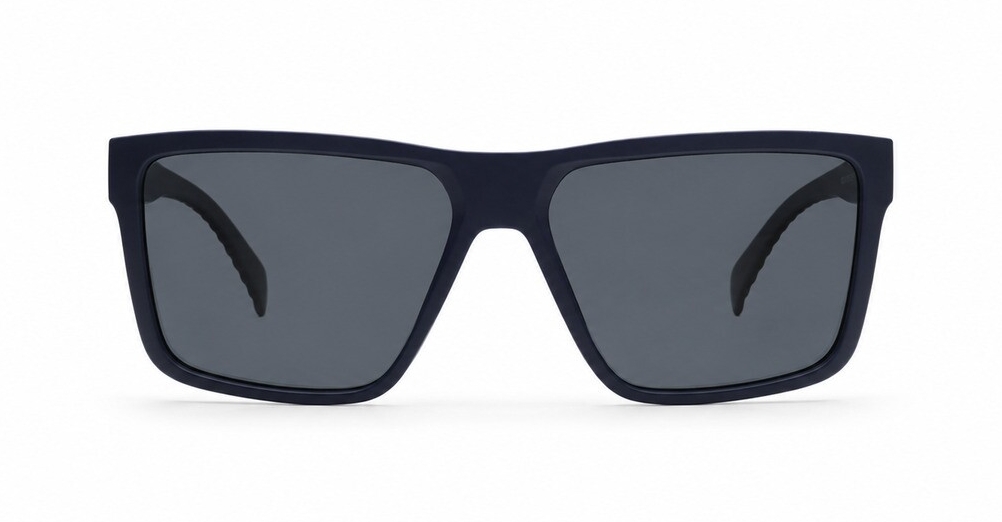 Men's polarised sunglasses with wrap-style frame and ribbed temple detail