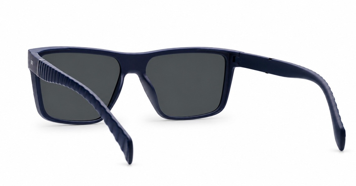 Men's polarised sunglasses with wrap-style frame and ribbed temple detail
