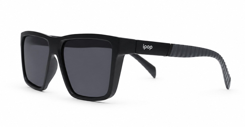 Men's polarised sunglasses with wrap-style frame and ribbed temple detail