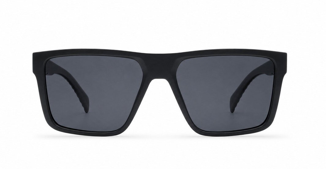 Men's polarised sunglasses with wrap-style frame and ribbed temple detail