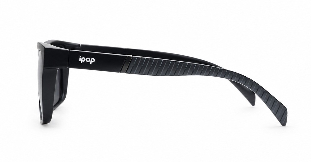 Men's polarised sunglasses with wrap-style frame and ribbed temple detail