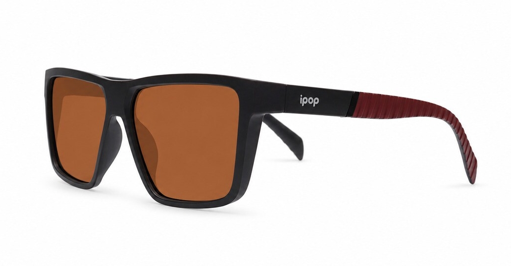 Men's polarised sunglasses with wrap-style frame and ribbed temple detail