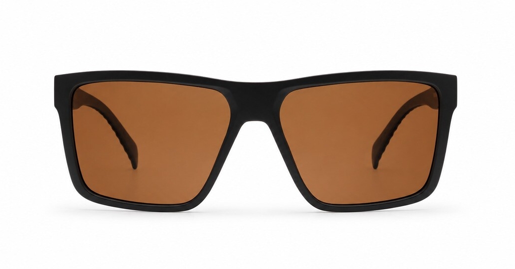 Men's polarised sunglasses with wrap-style frame and ribbed temple detail