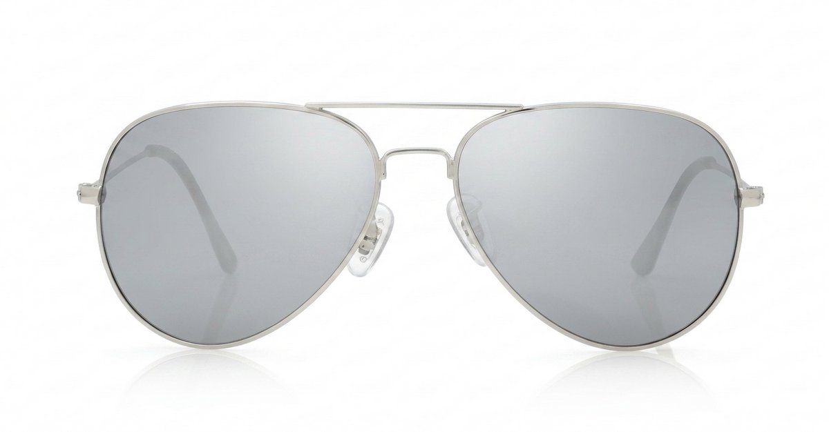 Polarised aviator sunglasses with silver mirror lenses and silver metal frames