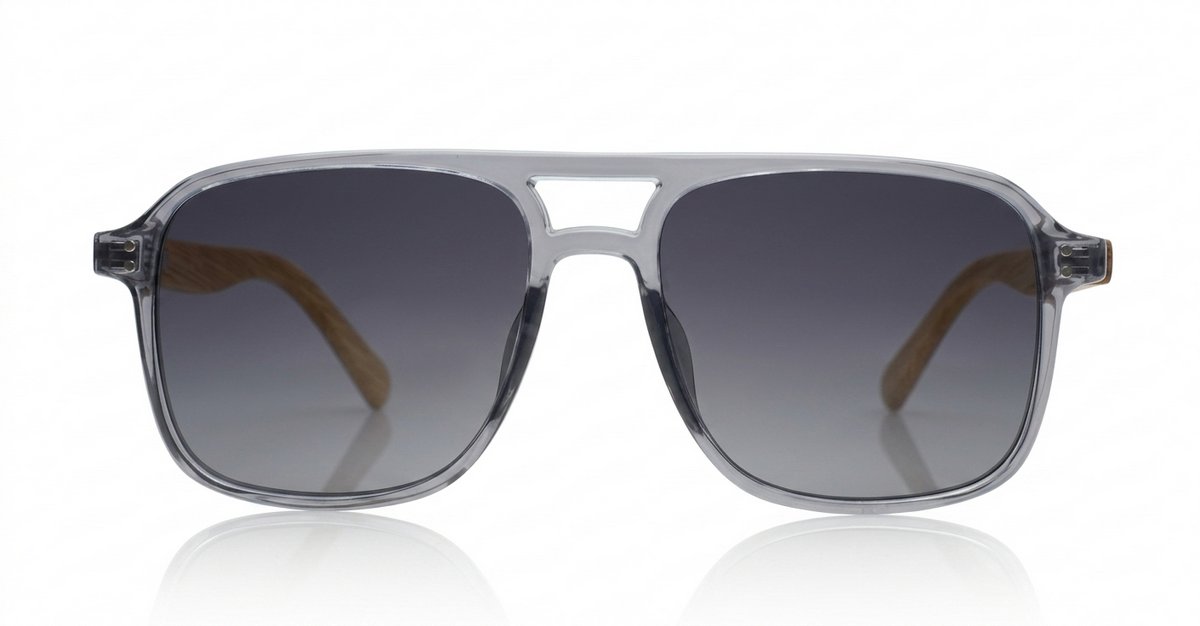 iPOP Slate polarised aviator sunglasses with polished wood temples in black frames