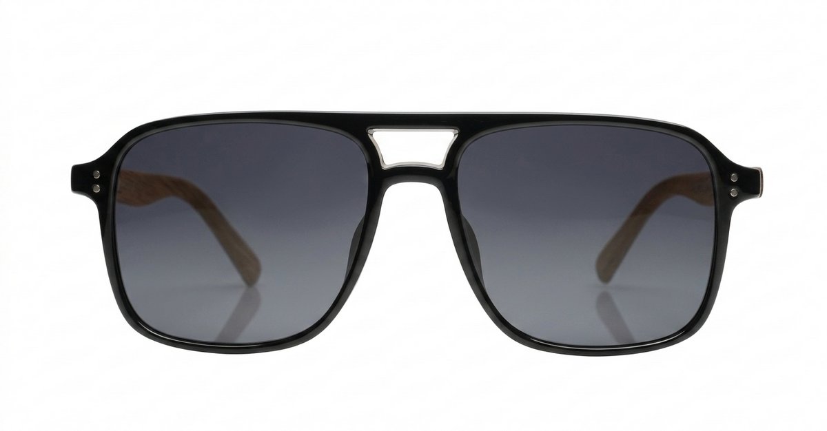 iPOP Slate polarised aviator sunglasses with polished wood temples in black frames