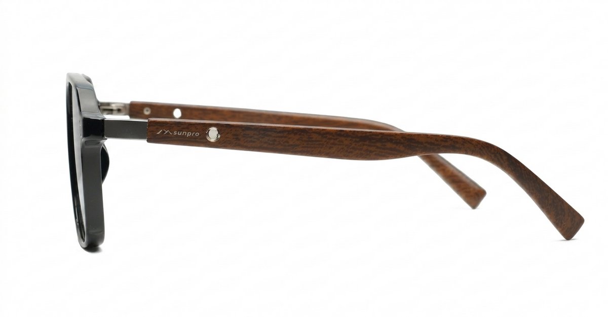 iPOP Slate polarised aviator sunglasses with polished wood temples in black frames