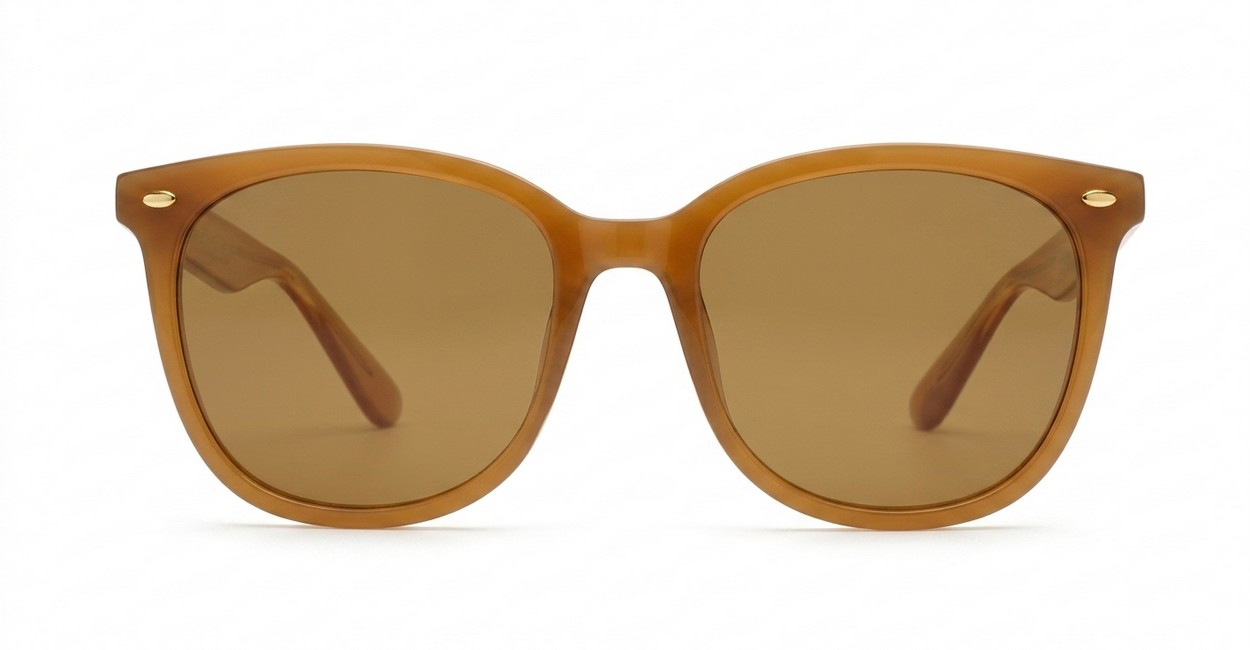 iPOP Kiri large round polarised sunnies in light brown with dark brown lenses and silver pip detail