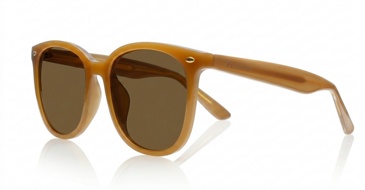 iPOP Kiri large round polarised sunnies in light brown with dark brown lenses and silver pip detail