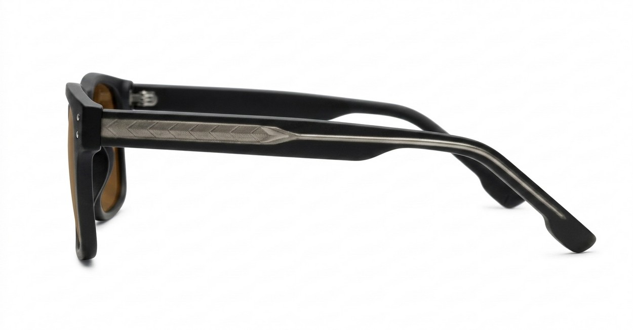 The Comet sporty black UV400 sunglasses for men with Oakley-inspired wrap frames and brown Category 3 lenses
