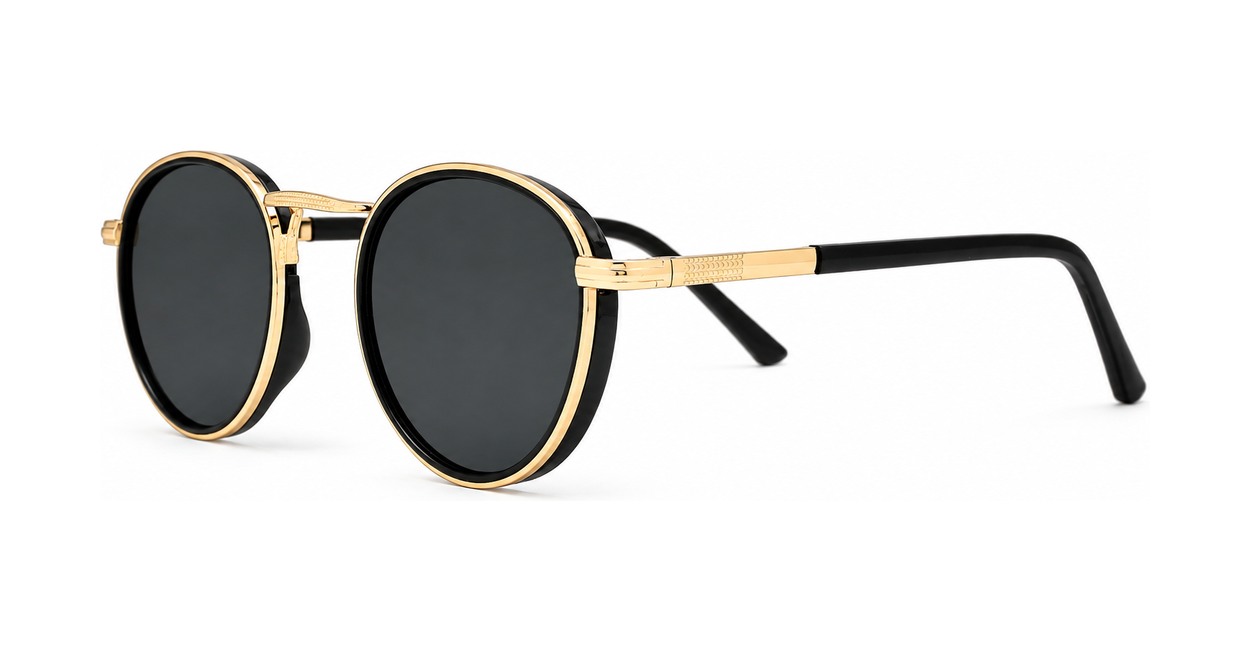 Vintage round panto style polarised sunglasses with textured bridge detail