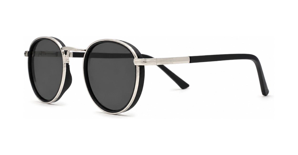 Vintage round panto style polarised sunglasses with textured bridge detail