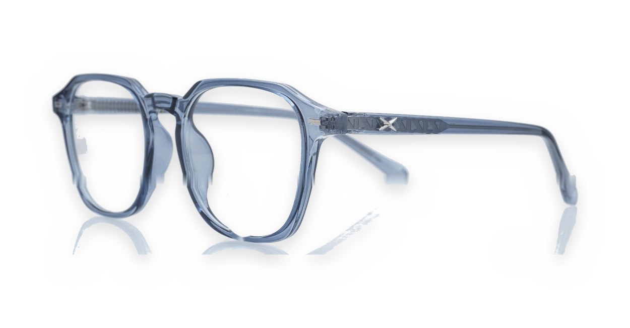 gradient translucent TR90 blue light glasses BL28057 with silver temple accents