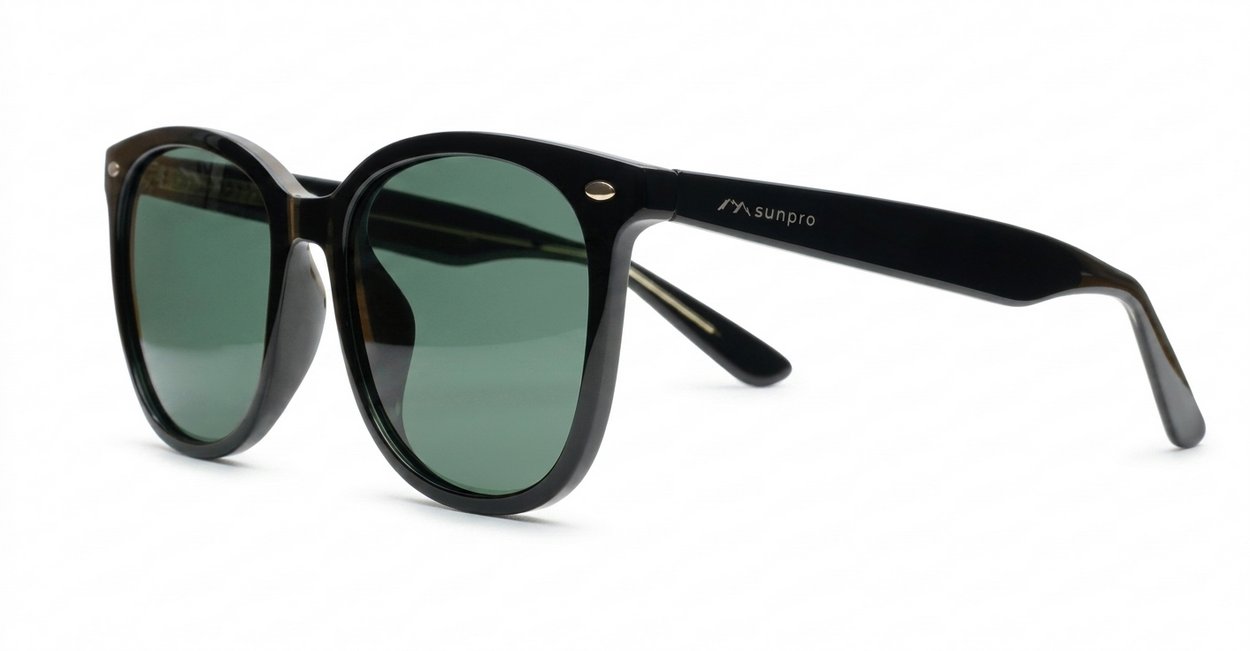 Kiri large round black polarised sunglasses G15 lenses oversized frame