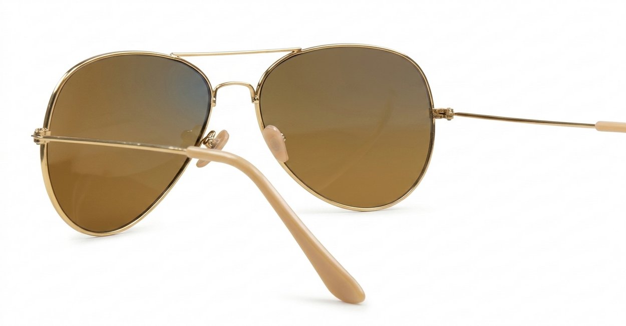 Classic aviator UV400 sunglasses with gold frames and dark brown tinted real glass lenses