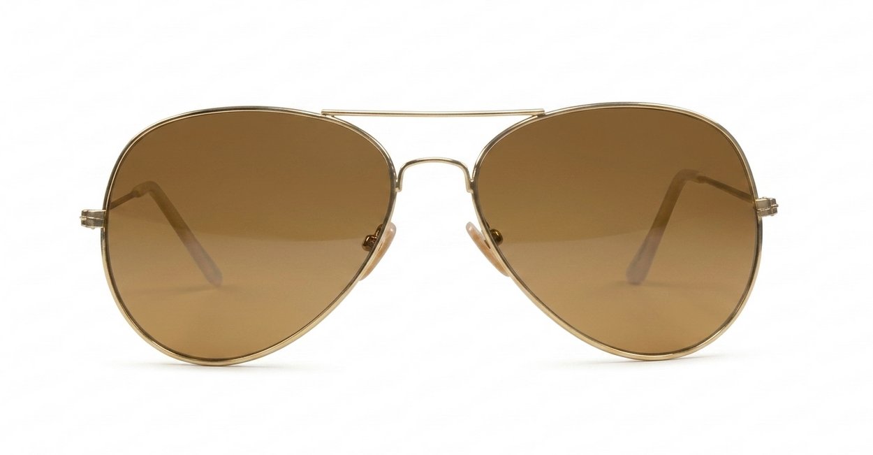 Classic aviator UV400 sunglasses with gold frames and dark brown tinted real glass lenses