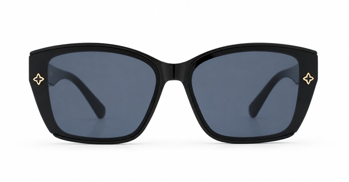 Women's rectangular sunglasses with gold frame detailing