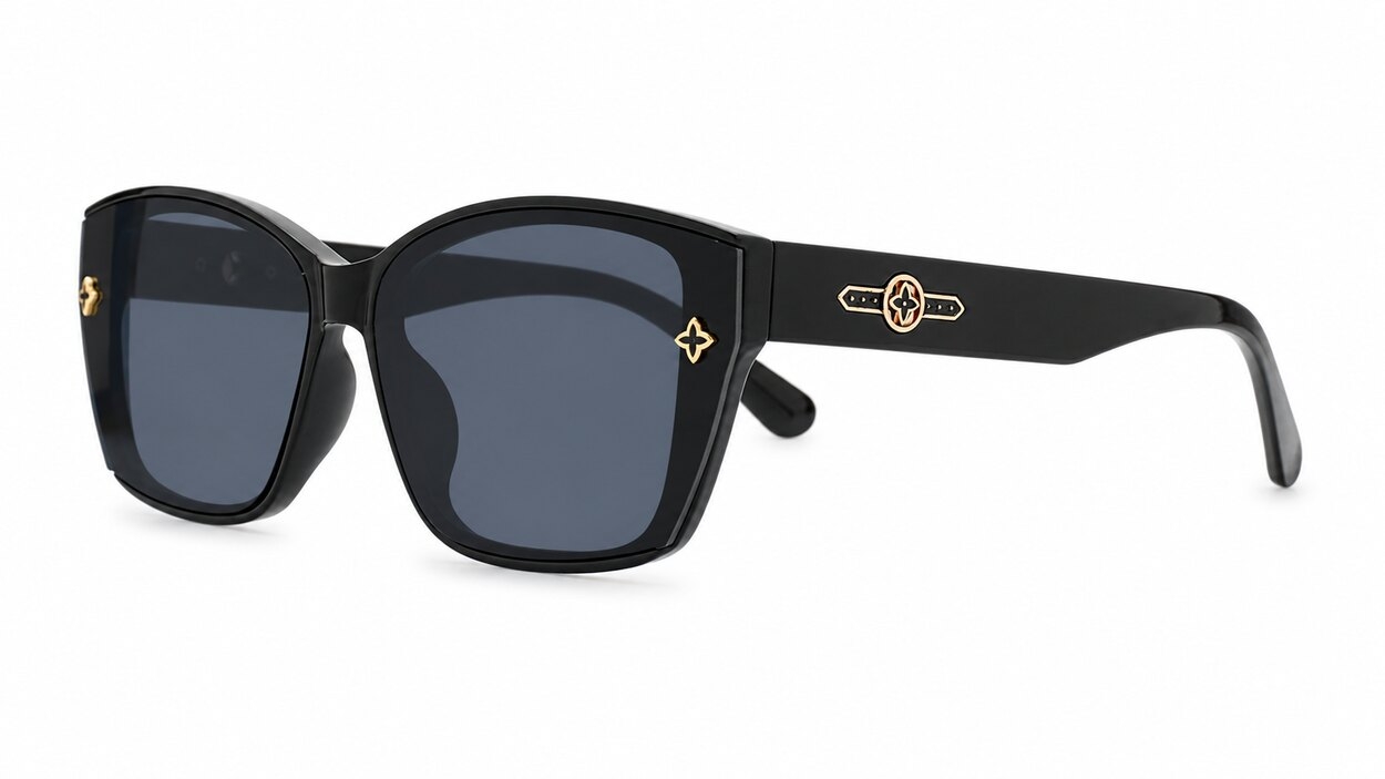 Women's rectangular sunglasses with gold frame detailing