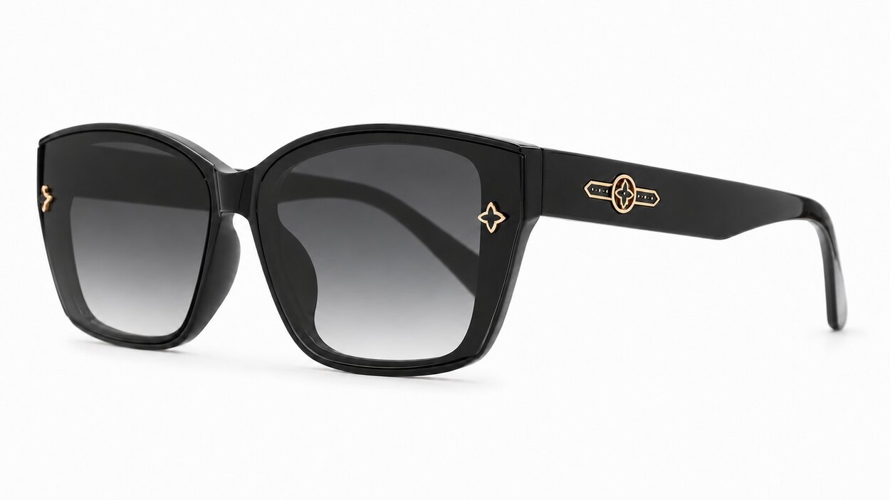 Women's rectangular sunglasses with gold frame detailing