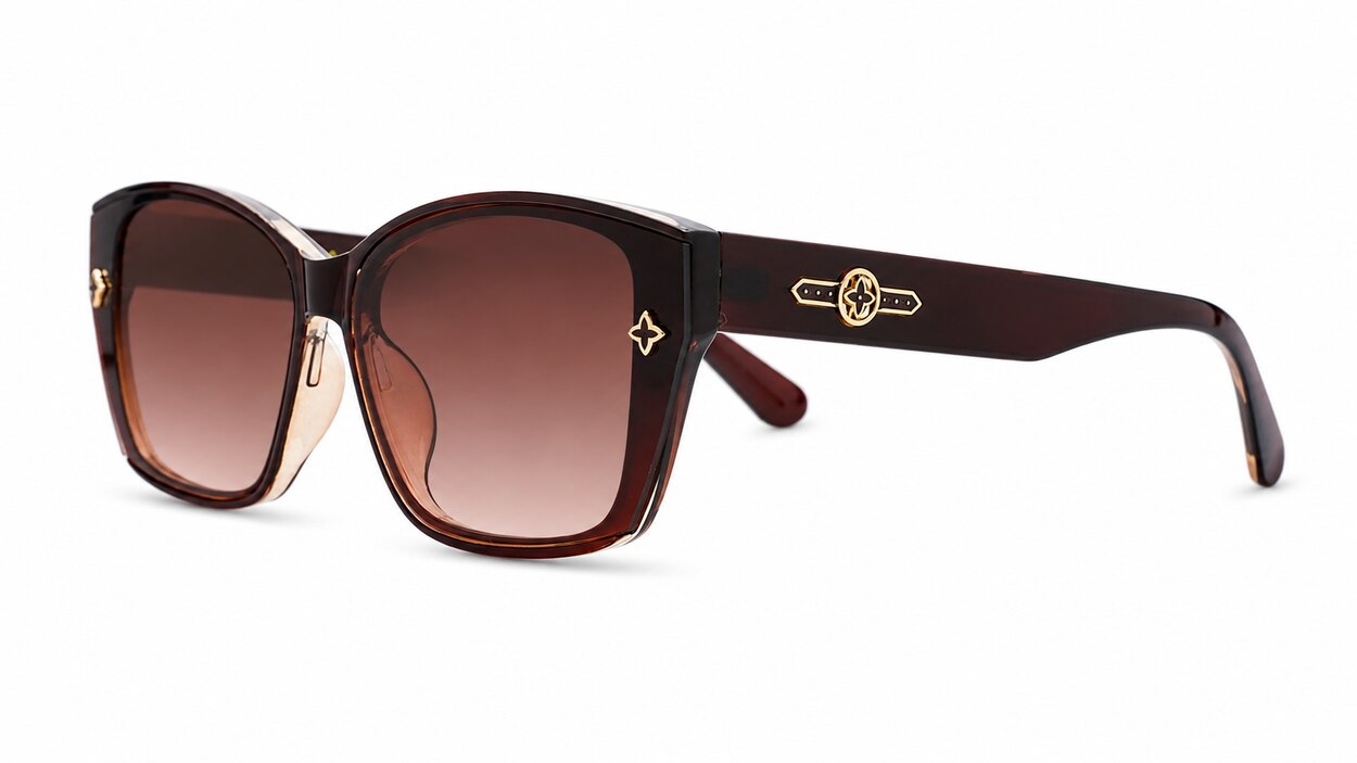 Women's rectangular sunglasses with gold frame detailing