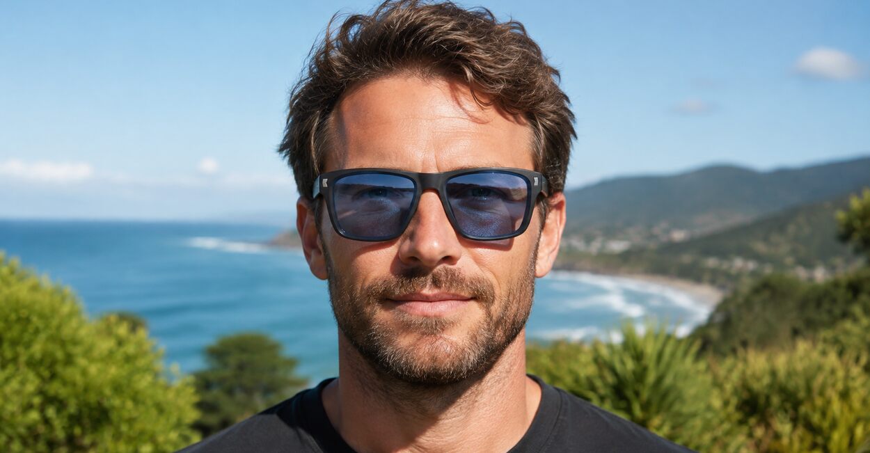 Men's UV400 squared sunglasses in matte finish with inner core wire temples