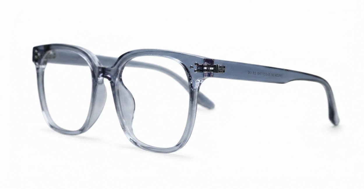 Translucent blue grey TR90 blue blocker glasses with matching frame and temples
