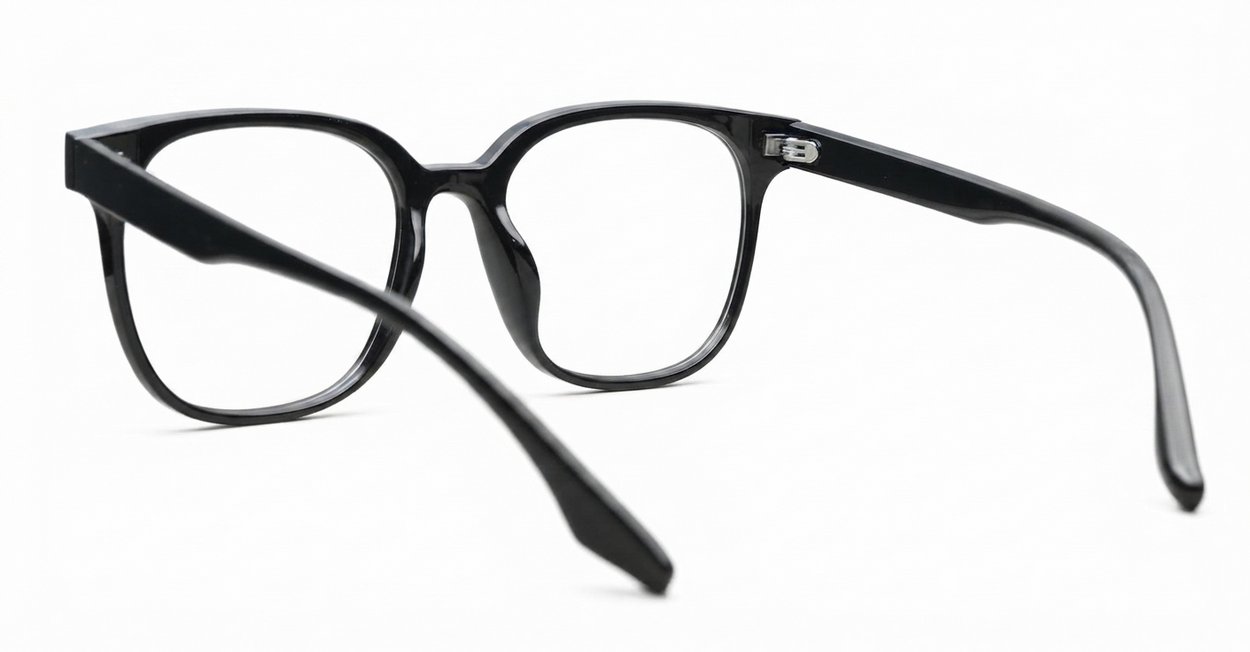 Shiny black TR90 blue blocker glasses with matching frame and temples