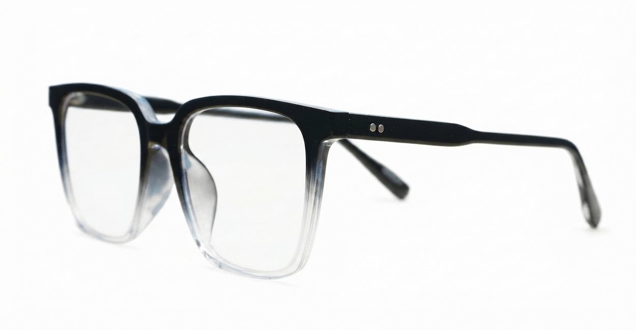 Black and clear fade TR90 blue blocker glasses with gradient frame finish NZ.