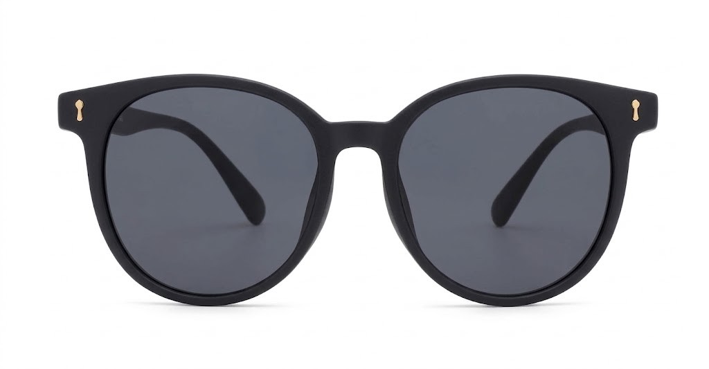 iPOP Vesper large round polarised sunnies in [colour] with gold detail and super dark lenses