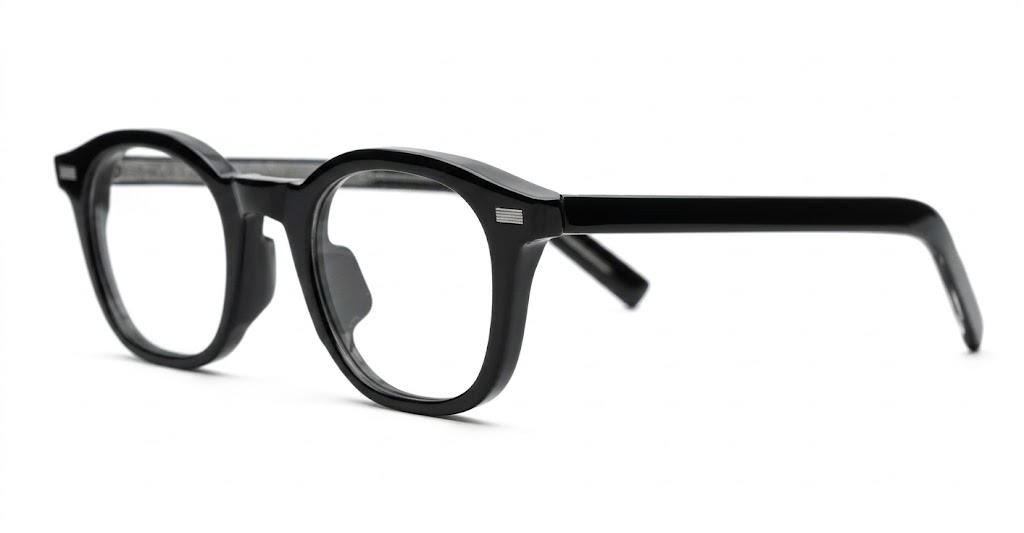 Small round black blue block glasses with vintage-style frame and wire-core temples