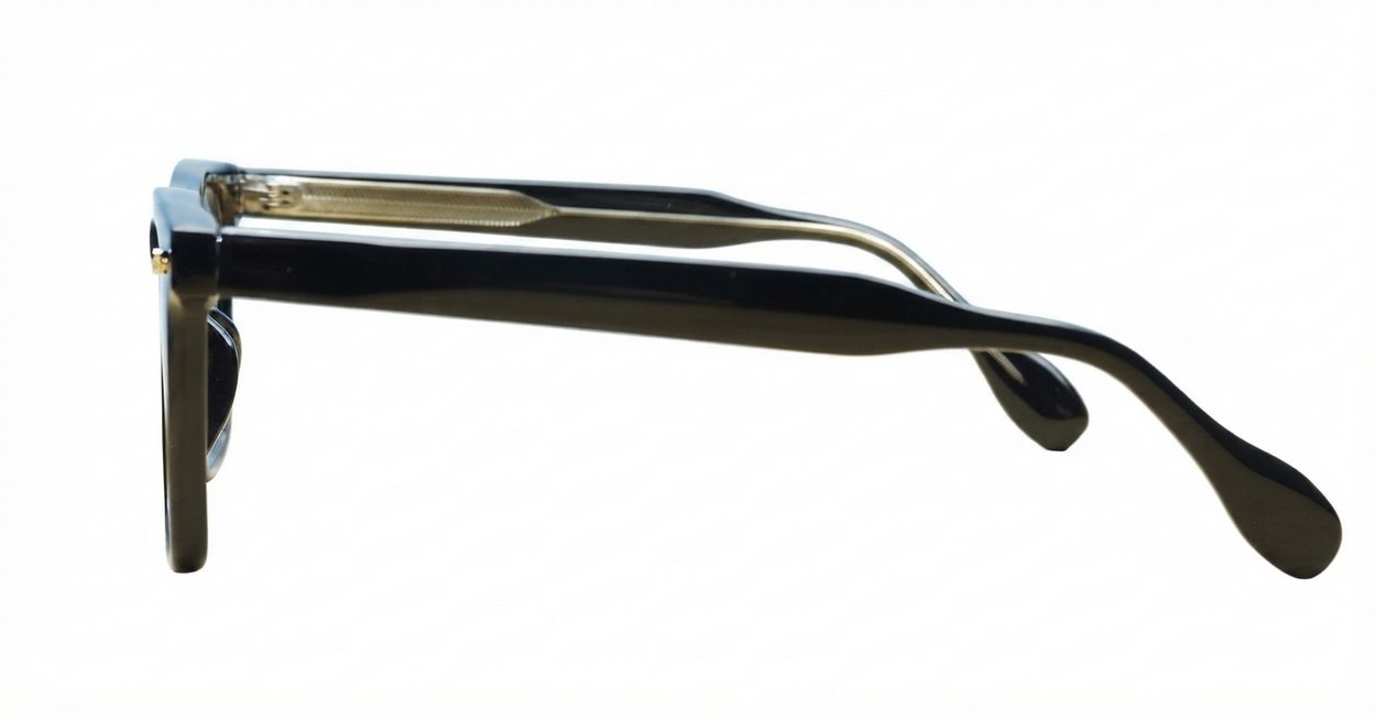 Chunky shiny black square computer glasses with silver temple detailing