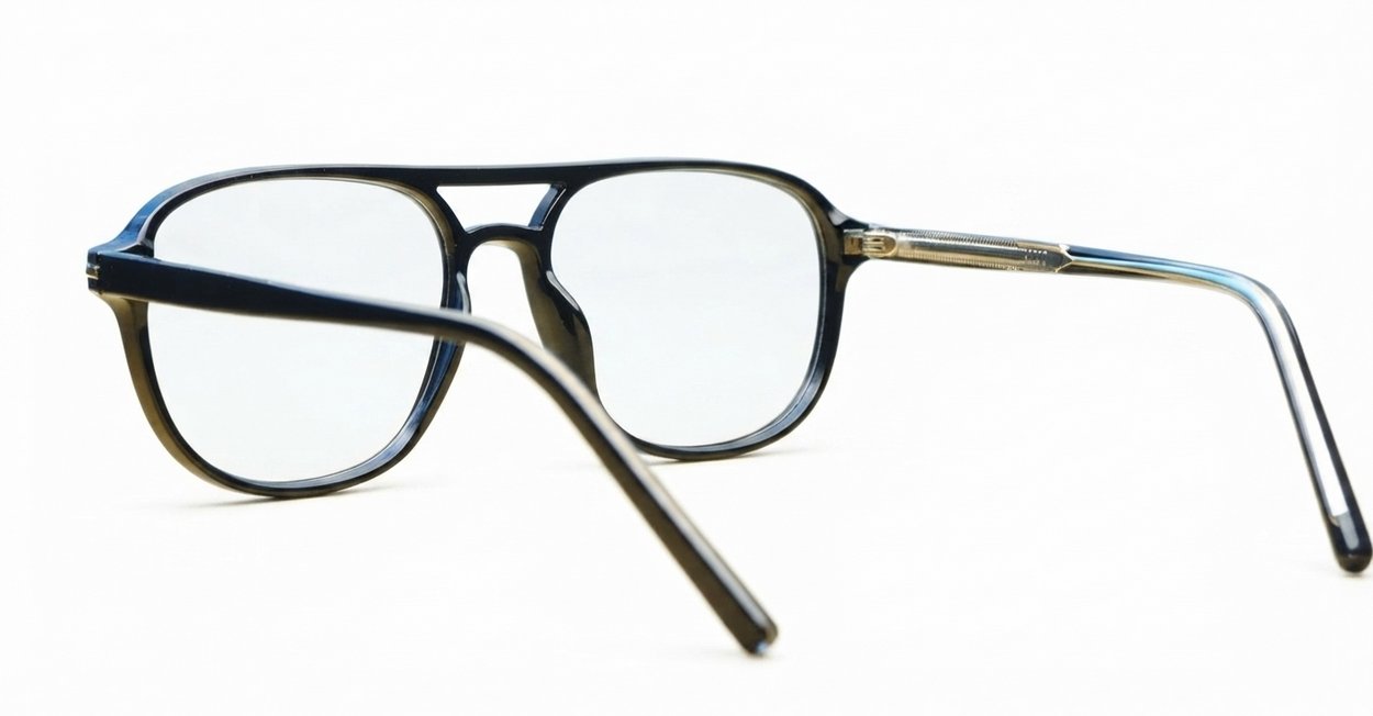 Black aviator computer glasses with gold bridge and temple detailing