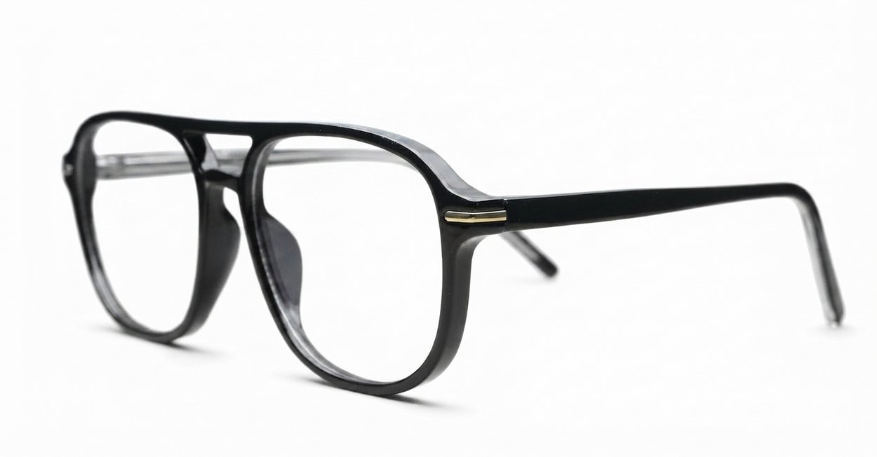 Black aviator computer glasses with gold bridge and temple detailing