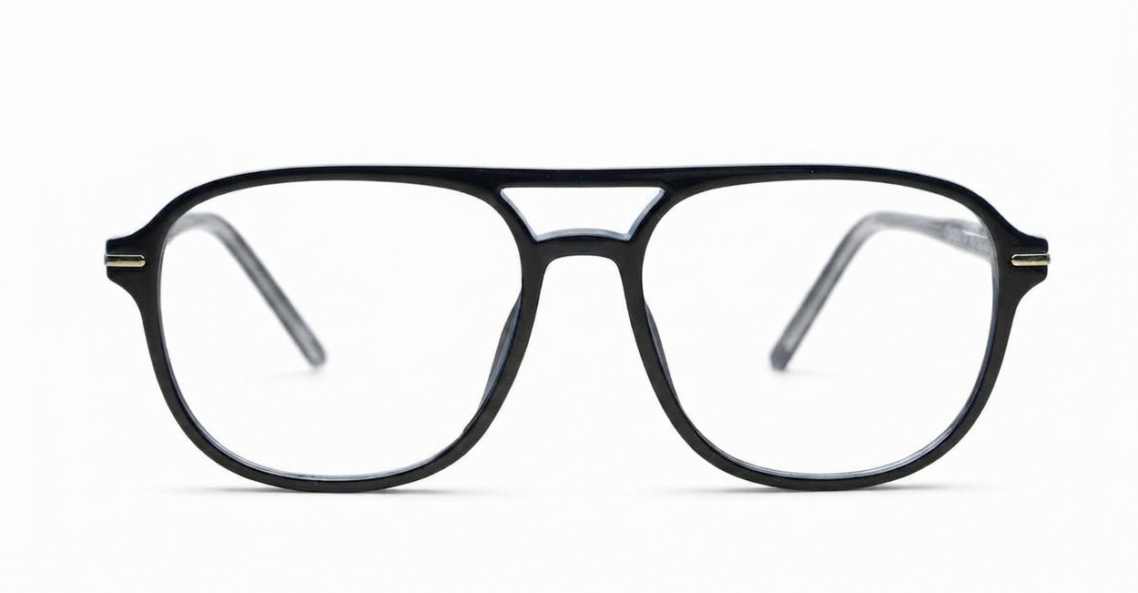 Black aviator computer glasses with gold bridge and temple detailing