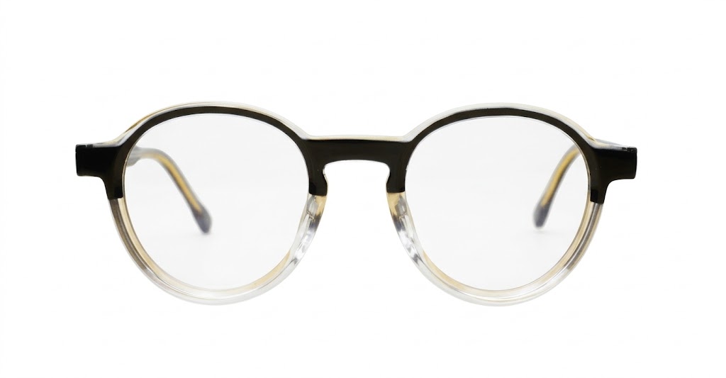 Round clear to black fade computer glasses with two-tone gradient finish