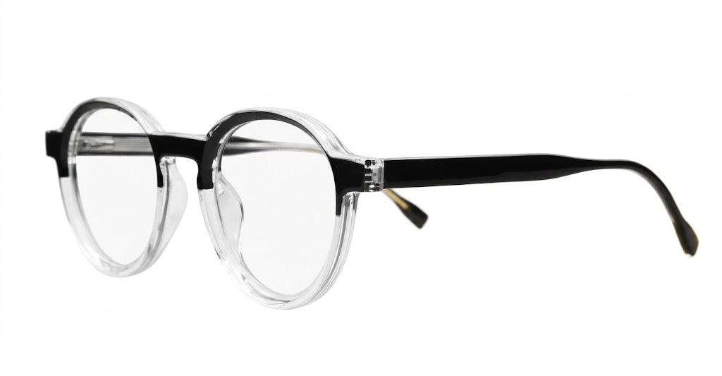 Round clear to black fade computer glasses with two-tone gradient finish