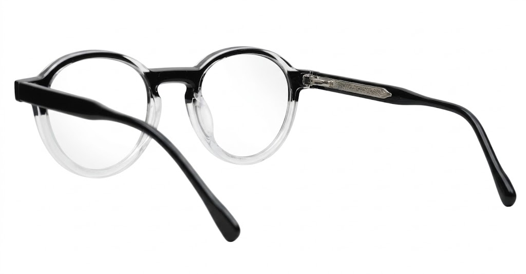 Round clear to black fade computer glasses with two-tone gradient finish