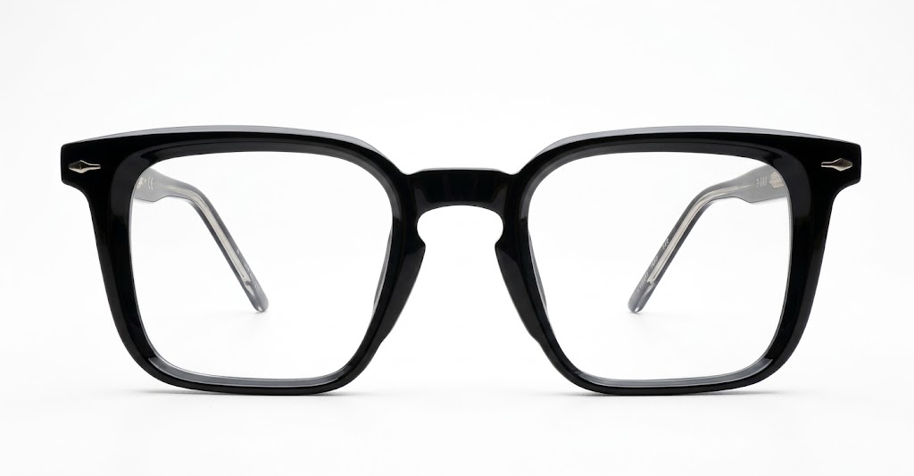 Chunky square black anti blue light glasses with wire-core temples and steel hinges