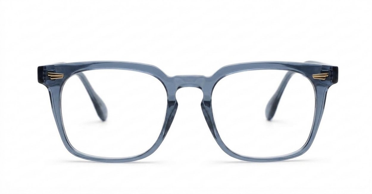 Crystal blue chunky square anti blue light glasses with silver temple detailing